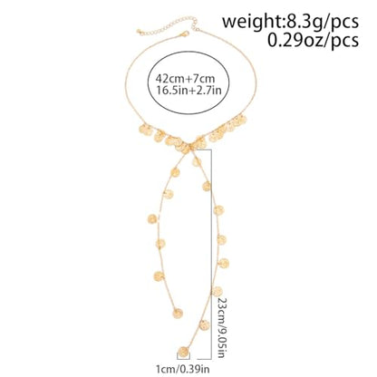 Green Beaded Lariat Necklace with Baroque Pearl Drops – Adjustable Wrap Y Style Jewelry, Beach and Bohemian Outfit Accessory for Women - color: Coin Gold