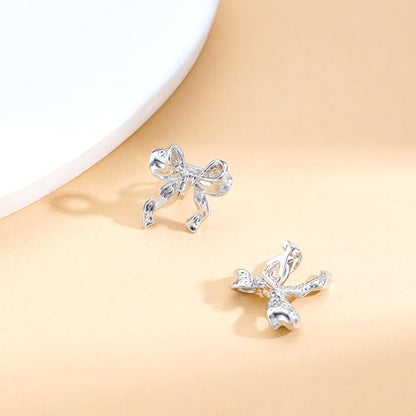 Women's Statement Clip-On Earrings Hypoallergenic Lightweight Clip Earrings - color: silver bow