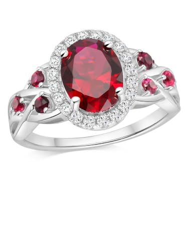 2-3 Carat Oval Engagement Ring 925 Silver Celtic Knot Birthstone Rings for Women Hypoallergenic Amehtyst/Aquamarine/Emerald/Ruby/Sapphire Cocktail Rings Jewelry Size 6-10 - color: A. Ruby