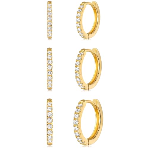 Huggie Hoop Earrings Small Hypoallergenic 14K Gold Plated Huggie Earrings For Women Simple Huggie Stud Earrings - color: Gold2-8/10/12mm