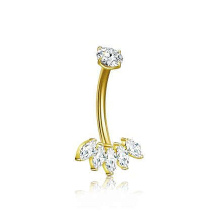 XUU Titanium Belly Button Rings 14G, Implant-Grade Navel Piercing, Luxury CZ Shape with Flower Butterfly, Hypoallergenic Curved Barbell Jewelry for Women, Gold or Silver - style: Crown-Gold