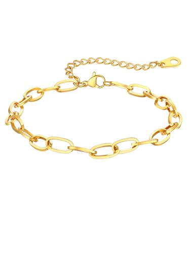 ChainsPro Stainless Steel Waterproof Anklet for Women, Adjustable Non Tarnish Layered Anklets, Trendy Dainty Cuban Link Ankle Bracelet Beach Jewelry Gifts for Swimming & Daily Wear (8.5+2 inches) - style: 1pc-Style-A-Gold