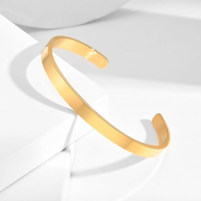 Stainless Steel Mens Cuff Bracelet : Minimal Cool Silver/Black/Gold Plated Open Metal Cuff Bangle Bracelets for Men,Mens Bracelet Jewelry Gift - color: Gold Plated-Single, size: Medium( fit 5.5"-7.2" wrist)