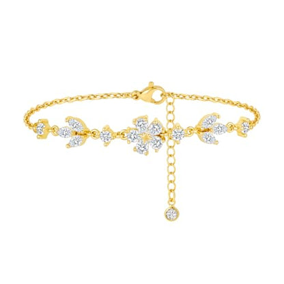 Gold Bracelets for Women Pearl Bracelet 14k Gold/White Gold Plated | Dainty Cubic Zirconia CZ Accented, Bridesmaid Jewelry, Prom Bracelet, Wedding Bracelets for Brides - color: gold-flower leaf
