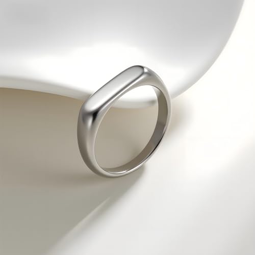 Mens Stainless Steel Plain Signet Rings 4/7/10/14MM Rectangular Pinky Rings | High Polish Classic Blank Thumb Rings, Everyday Comfit Wear, Gift for Men - color: Silver04