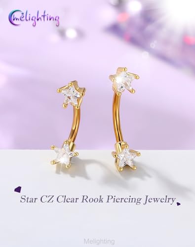 Melighting 16G Gold Star Rook Piercing Bar, 6/8 mm Rook Earring with Clear CZ, 316L Stainless Steel Stylish Eyebrow Lobe Piercing Jewellery for Daily Wear Women - color: Gold, size: 16G6mm