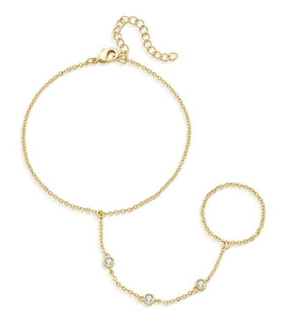 Gold Bracelets for Women, 14K Gold Plated Stackable Bracelet Stack Set Adjustable Charm Paperclip Chain Cuban Link Layered Waterproof Jewelry Sets Gifts for Womens 6.5 Inch - color: Gold Style A