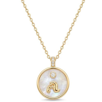 Initial Necklaces for Women Mother of Pearl Gold Letter Necklace Pendant - color: Letter A