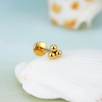 1PC ASTM F136 Titanium Mini Threadless Flat Back Stud 18G 6mm 8mm for Conch Helix Flat Tragus Labret - color: Triangular Cluster - Gold