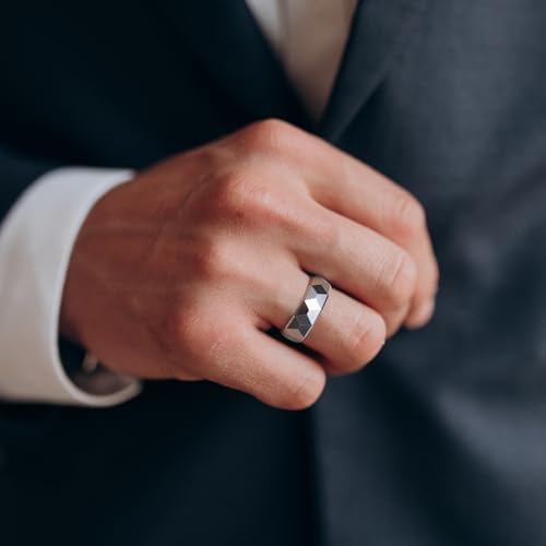 THREE KEYS JEWELRY Tungsten Wedding Band for Men Women Silver Hammered | 2mm, 8mm, Engagement Gift, Comfort Fit, Silver, Hammered - color: Silver 8mm A