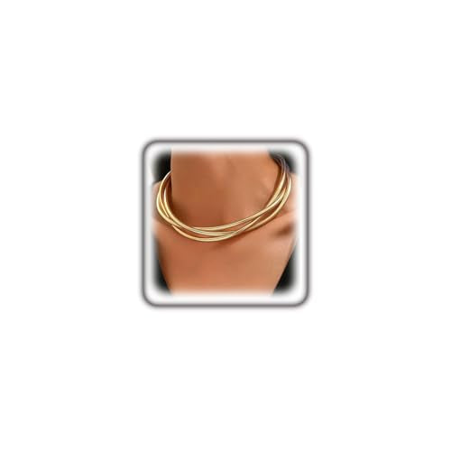 Chunky Gold Statement Choker Neckalce for Women Layered Snakebone Chain Collar Necklace Twist Wrap Stainless Steel Choker Punk Aesthetic Jewelry Gifts - color: Gold