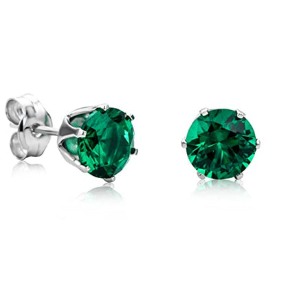 Orovi Round 14K Gold Earrings for Women in Solid 14K White Gold 585/14K Yellow Gold 585 with Ruby/Sapphire/Zirconia/Emerald Gemstones, Stud Earrings For Women,Women's Jewelry Delivered in Jewelry Box - color: 14K White Gold/ Emerald