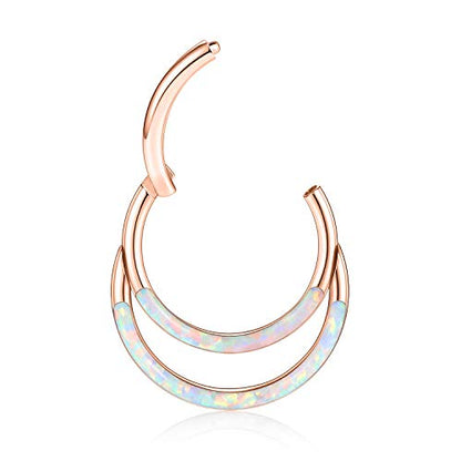GAGABODY Septum Jewelry 16 Gauge Earrings Double Hoop Daith Earring Surgical Steel Hinged Nose Rings Nose Hoop Helix Tragus Rook Piercing - color: Style6:1pc Rose Gold+White Opal Double Hoop