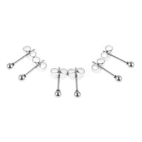 Stainless Steel Earrings Hypoallergenic Earrings, Ball Stud Silver Stud Earrings Set for Women Men Girls, Nickel Free Earrings - style: 3pairs(3mm)