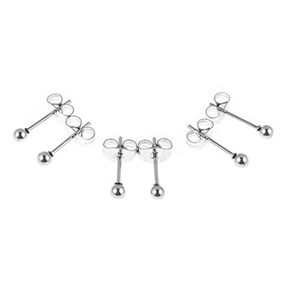 Stainless Steel Earrings Hypoallergenic Earrings, Ball Stud Silver Stud Earrings Set for Women Men Girls, Nickel Free Earrings - style: 3pairs(3mm)