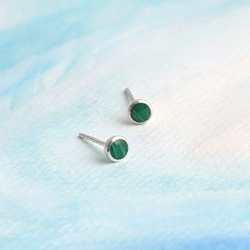 Boma Jewelry Sterling Silver Mini Circle Stud Earrings - color: Malachite