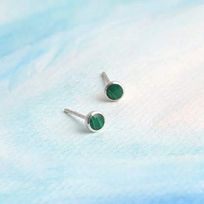 Boma Jewelry Sterling Silver Mini Circle Stud Earrings - color: Malachite