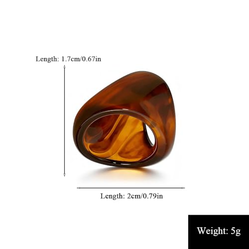 Chunky Amber Tortoiseshell Resin Ring for Women Wide Band Statement Ring for Daily Wear Casual Outfits