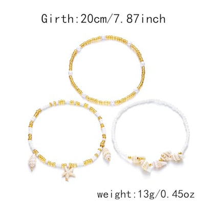 Boho Shell Ankle Bracelet Set for Women Gold Plated Adjustable Anklet Beach Inspired Foot Jewelry with Starfish & Pearl Charms - color: E