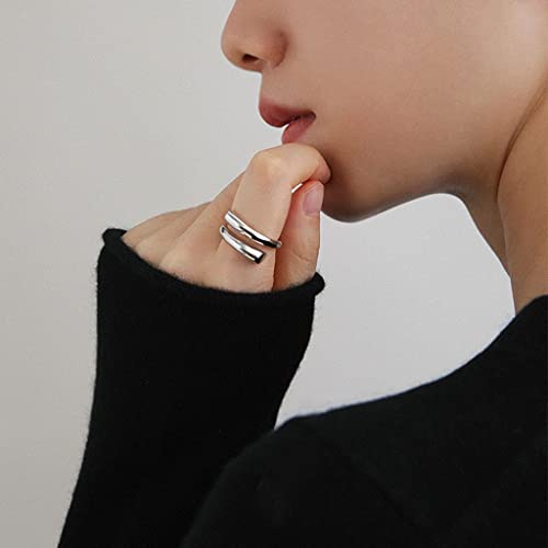 Adjustable 925 Sterling Silver Rings Double Line Thumb Ring Statement Minimalist Jewelry High Polish Open Ring for Women