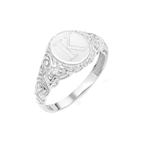 Claddagh Gold Personalized .925 Sterling Silver 2.2mm Engravable Initial Letter A-Z Art Deco Signet Ring for Women | Available in Sizes 4-12