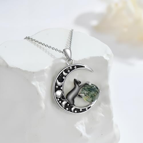 Witch Necklace 925 Sterling Silver Pentagram Triple Moon Pentacle Pendant Wiccan Pagan Jewelry Witchy Gifts for Women - style: Black Cat-2