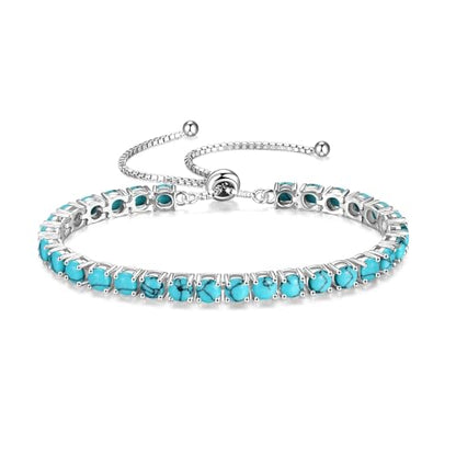 FANCIME Birthstone Bracelet Jewelry for Women Sterling Silver Tennis Bracelet Classic Bolo Adjustable Chain Fine Jewelry Anniversary Birthday Gifts for Women Mom Wife Her - color: 12-Turquoise