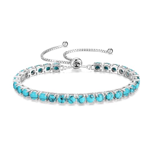 FANCIME Birthstone Bracelet Jewelry for Women Sterling Silver Tennis Bracelet Classic Bolo Adjustable Chain Fine Jewelry Anniversary Birthday Gifts for Women Mom Wife Her - color: 12-Turquoise
