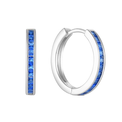 Starchenie Huggie Hoop Earrings for Women 925 Sterling Silver Princess Cut Birthstones Jewelry Gift - color: 09-Sapphire-Sept