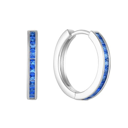 Starchenie Huggie Hoop Earrings for Women 925 Sterling Silver Princess Cut Birthstones Jewelry Gift - color: 09-Sapphire-Sept