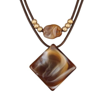 Bohemian Necklaces for Women Long Leather Necklace with Large Pendant Chunky Boho Hippie Jewelry Pendant Chocker Necklace - style: Bohemian Style Pendant Necklace