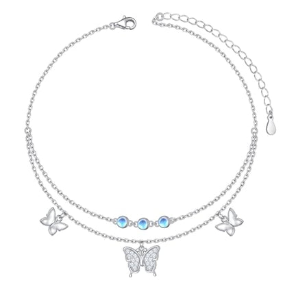 Anklets for Women 925 Sterling Silver Blue Evil Eye Infinity Butterfly Adjustable Multilayer Layered Summer Beach Ankle Bracelet Foot Chain Jewelry for Women - style: Butterfly