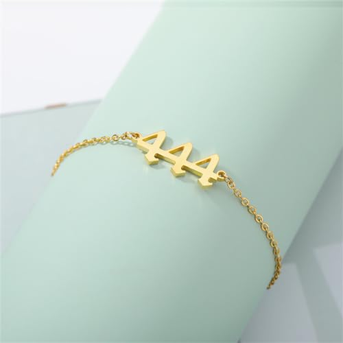 PAURO Women's Angel Number Bracelet Ankle Anklet Chain Adjustable | Stainless Steel, Minimalist Numerology Spiritual Statement Jewelry Gift - color: Gold 444, 5.5+2.8inch