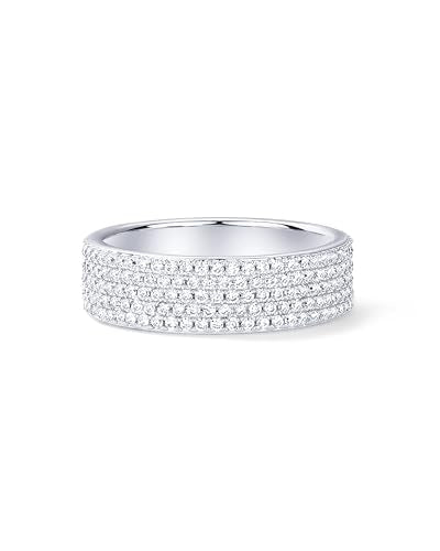 PAVOI 14K Gold Plated Cubic Zirconia Wide Eternity Statement Rings | CZ Stackable Wedding Band for Women - color: White Gold