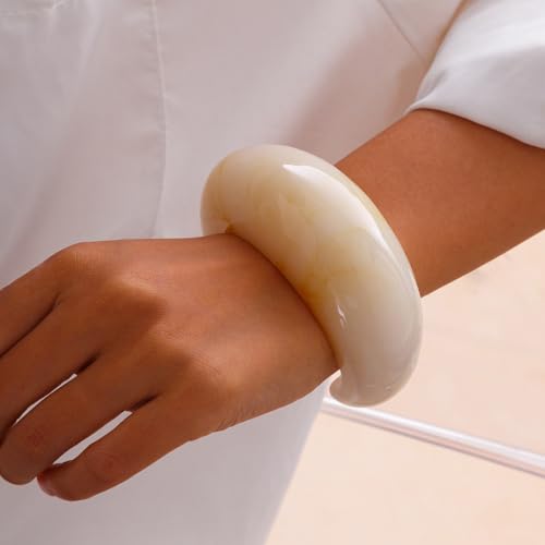 Chunky Acrylic Cuffs Bracelets for Women Acrylic Cuff Resin Open Bangle Vintage Jewelry (Beige A)