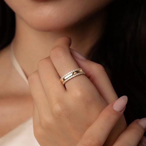 Purplepig Stackable Rings Non Tarnish, Two Tone CZ Eternity Band Set | 14K Gold & 925 Sterling Silver Plated, Waterproof, Wedding/Engagement/Promise Rings, Smart Ring Stackable Bands, Size 4-11 - color: Gold