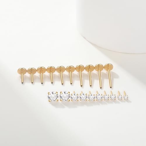 Aumeo 20G 18G 16G Threadless Push in Nose Rings Studs Surgical Steel Labret Jewelry Monroe Lip Rings Studs Medusa Ashley Piercing Jewelry for Women - color: Gold, size: 20g*6/7/8/10/12mm
