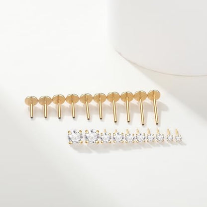 Aumeo 20G 18G 16G Threadless Push in Nose Rings Studs Surgical Steel Labret Jewelry Monroe Lip Rings Studs Medusa Ashley Piercing Jewelry for Women - color: Gold, size: 20g*6/7/8/10/12mm