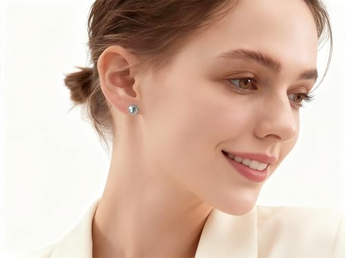 Grey Faux Pearl Stud Earrings, S925 Silver Posts Hypoallergenic for Women - color: Tahitian Platinum Grey, size: 10mm