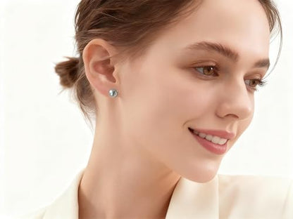 Grey Faux Pearl Stud Earrings, S925 Silver Posts Hypoallergenic for Women - color: Tahitian Platinum Grey, size: 10mm