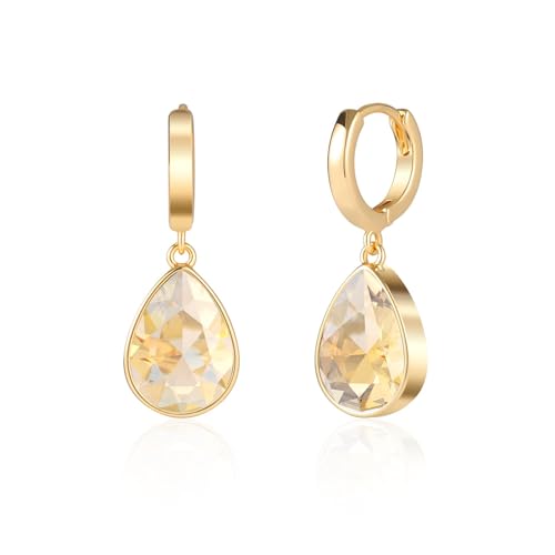 Crystals Teardrop Dangle Drop Earrings, 18K Gold Plated Hoop Earrings Zirconia Jewelry for Women Gifts - color: Orange