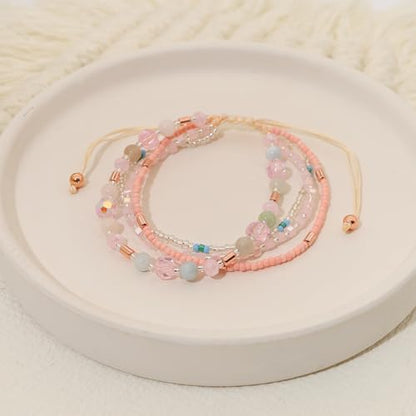 Boho Braided Beaded Ankle Bracelets Handmade Adjustable Beach Wrap Bracelet Draw String Anklets Bracelets Gifts for Women - color: Pink