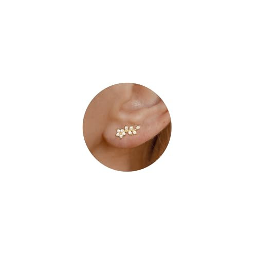 Star 14K Gold Plated Ear Cuff Earrings for Women Non Piercing, Dainty Silver Plated Clip on Cartilage Ear Cuff Non Pierced Trendy CZ Northstar Starburst Sparkling Climber Clawer Earring Jewelry - style: Flower Cluster-2