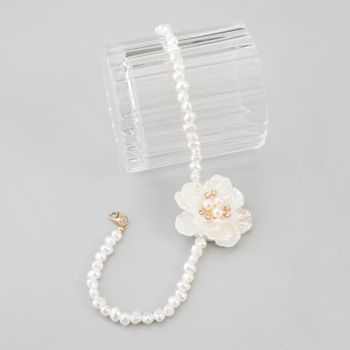 White Pearl Flower Choker Necklaces for Women Large Fashion Camellia French Collar Necklace Trendy Big Pearl Beaded Floral Statement Jewelry Petal Accessories