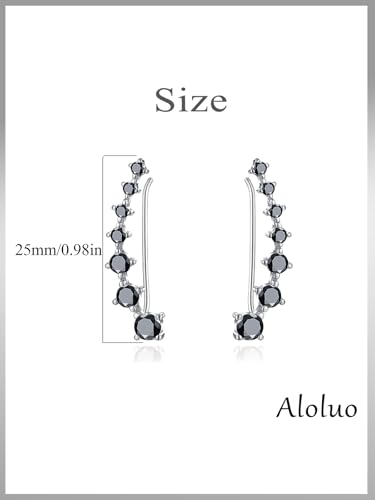 Black 7 Crystals Ear Cuffs Climber Earrings for Women Silver Plated Cartilage Crawler Cubic Zirconia CZ Hypoallergenic Piercing Earring Fashion Anniversary Birthday Jewelry Gifts