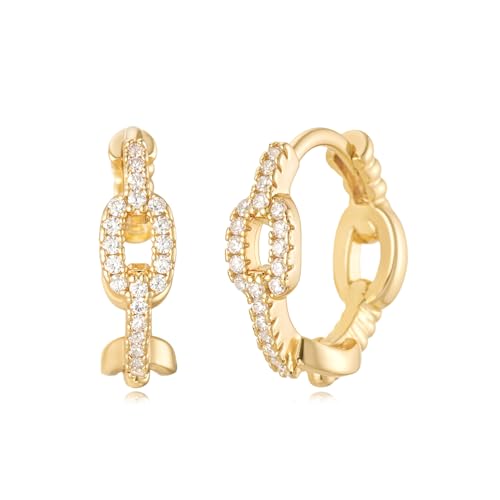 Women Gold Earrings Huggie Hoop Cubic Zirconia 14K Gold Plated Small Simple Hypoallergenic Everyday Jewelry - style: LInk