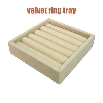 SCIKHETF Velvet Ring Earrings Studs organizer Tray Small Ring Insert Display Tray 5 Slots Stackable (Beige) - color: Beige