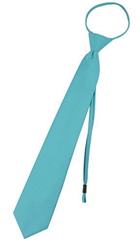 Vesuvio Napoli PreTied Men's Necktie Solid Color Mens Adjustable Zipper Neck Tie - color: Turquoise Blue