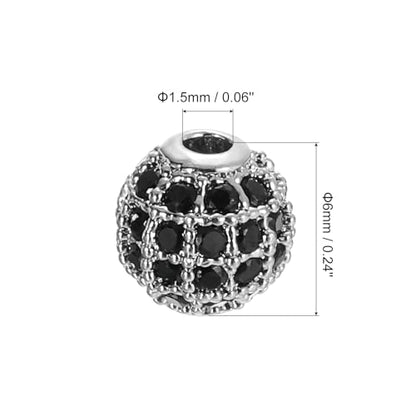UXCell Round Charm Spacer Beads - 8Pcs 6mm, Brass Rhinestone & Zircon Beads for DIY Bracelets & Earrings (Black - White Gold) - color: White Gold, size: 6mm