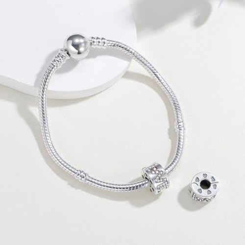 KEQ Clip Spacer Charm for Bracelet 925 Silver Pave Cubic Zirconia Clip Lock Stopper Bead Spacer For Women Bracelets Stopper Birthday Gifts European Openable Beads 2pcs - color: LOVE